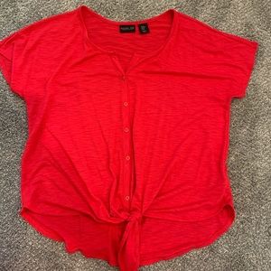 Rachel Roy red cotton front tie shirt